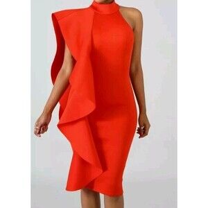 Loreta Red Ruffle Sleeveless Dress Size Medium